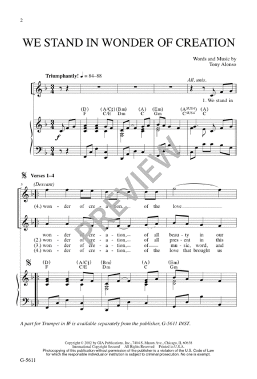 We Stand in Wonder of Creation 4-Part scores gallery preview page 1