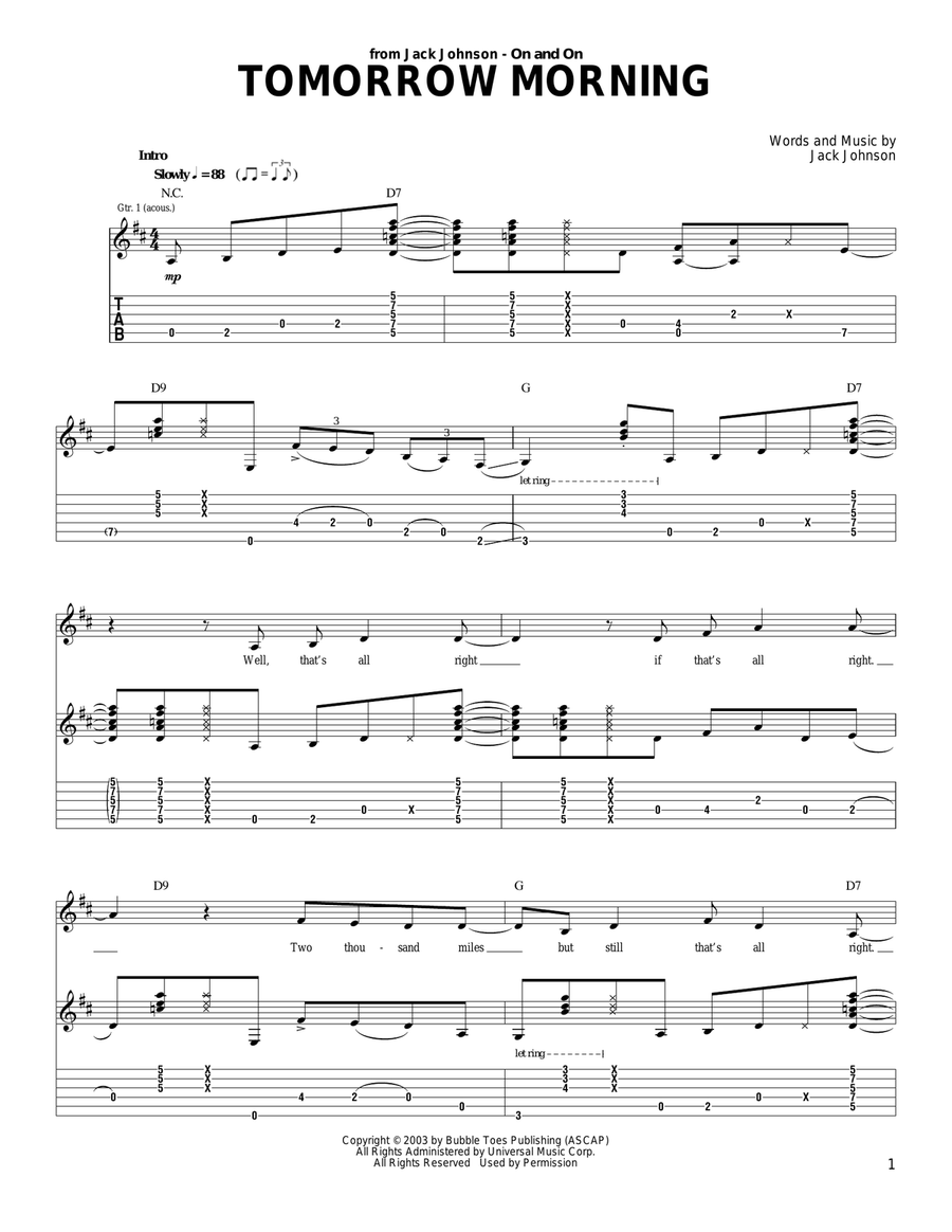Tomorrow Morning Acoustic Guitar scores gallery preview page 1