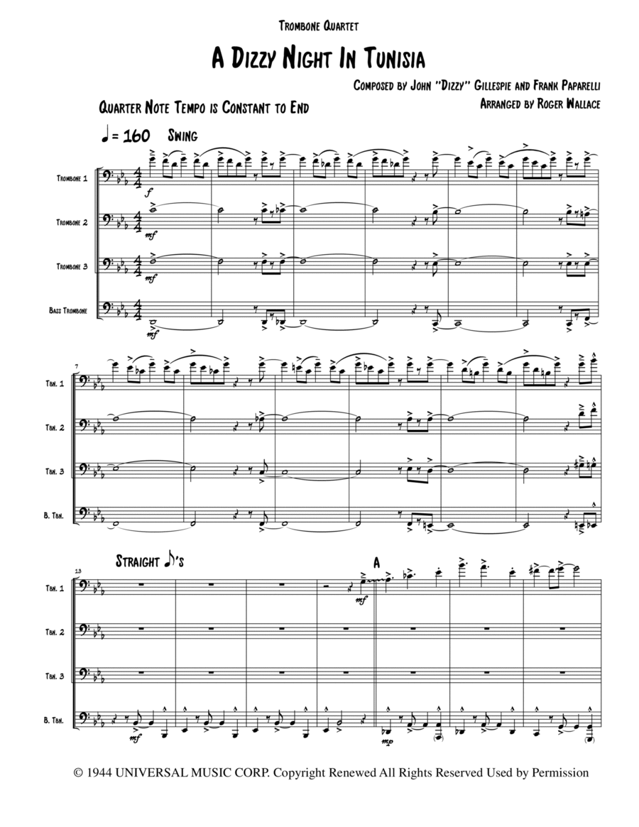 A Night In Tunisia Brass Quartet scores gallery preview page 1