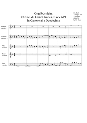 Christe, du Lamm Gottes, BWV 619 from Orgelbuechlein (arrangement for 5 recorders)