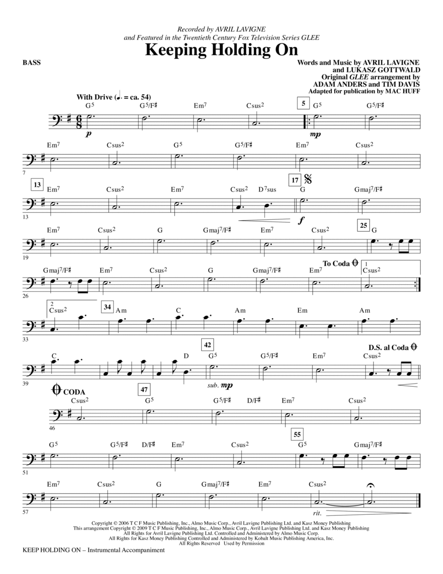 Keep Holding On - Bass Choir scores gallery preview page 1
