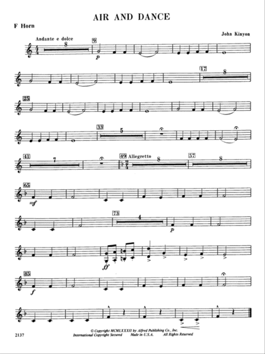 Air and Dance: 1st F Horn Concert Band scores gallery preview page 1