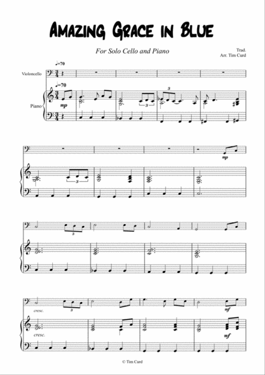 Amazing Grace in Blue for Cello and Piano Piano scores gallery preview page 2