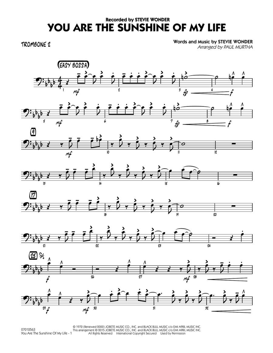 You Are the Sunshine of My Life - Trombone 2 Jazz Ensemble scores gallery preview page 1
