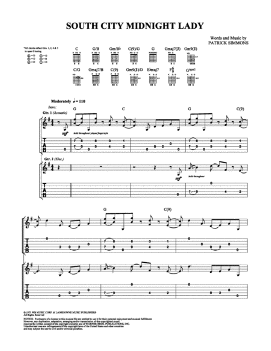 South City Midnight Lady South City Midnight Lady Electric Guitar scores gallery preview page 1
