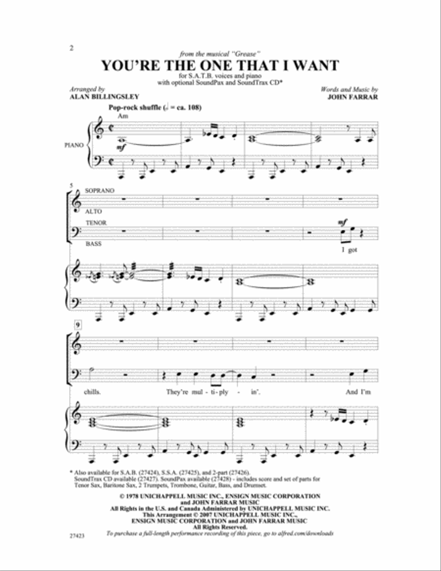 You're the One That I Want (from Grease) 4-Part scores gallery preview page 2