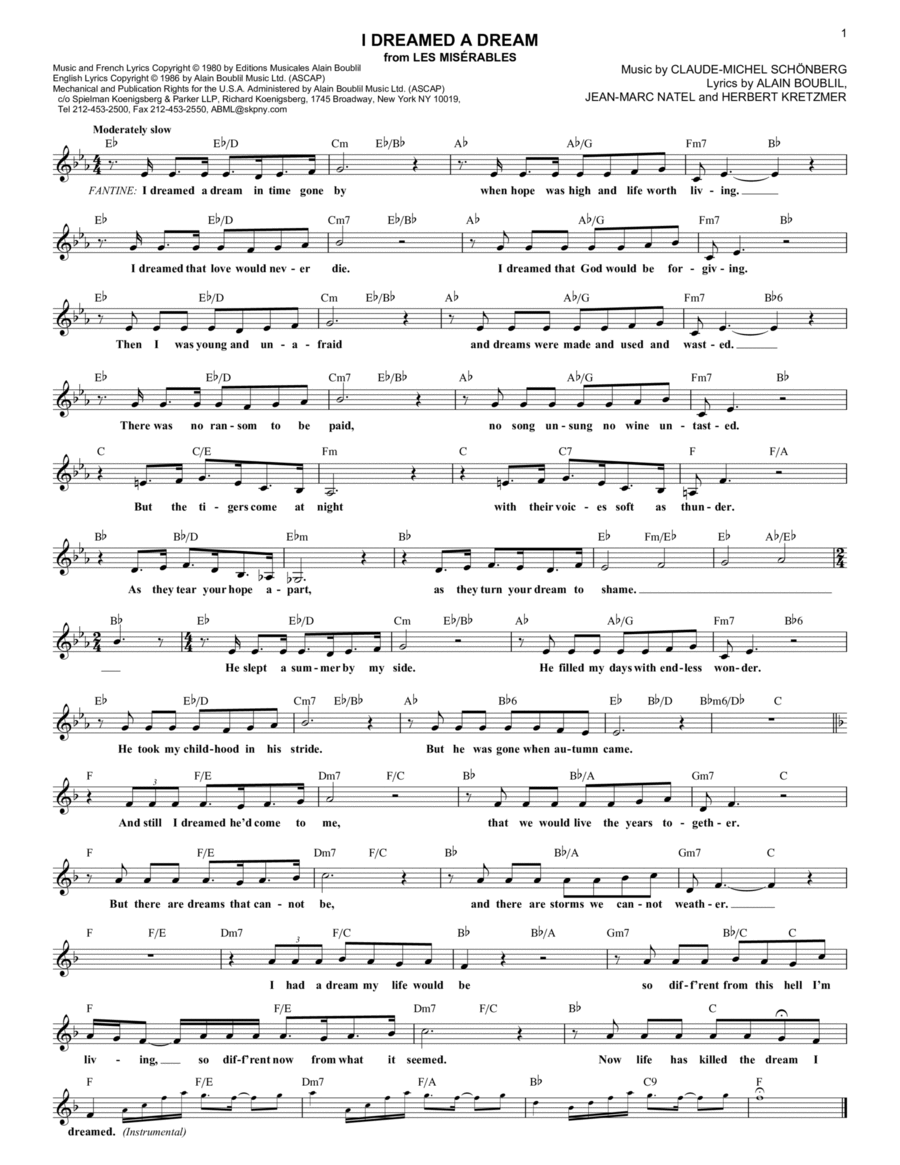 I Dreamed A Dream Piano scores gallery preview page 1