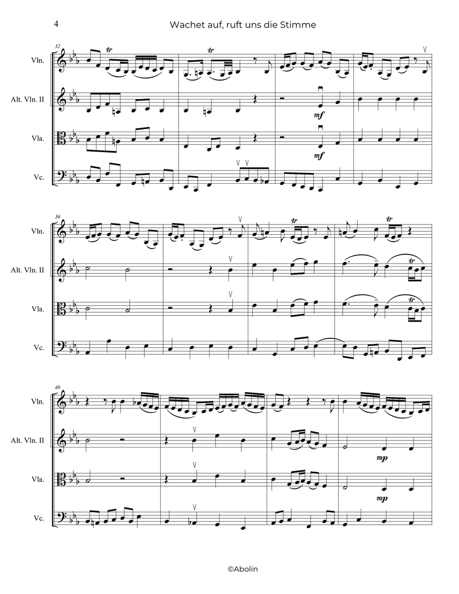 Bach: Wachet auf, BWV 140 (BWV 645) - String Trio (Violin, Viola, Cello), or 2 Violins and Cello String Trio scores gallery preview page 5