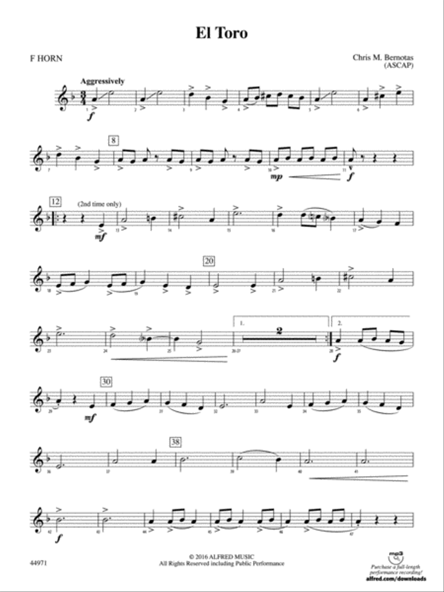 El Toro: 1st F Horn Concert Band scores gallery preview page 1