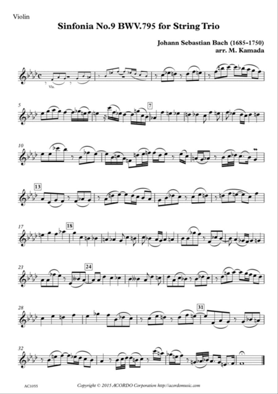 Sinfonia No.9 BWV.795 for String Trio String Trio scores gallery preview page 3