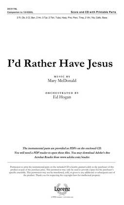 Book cover for I'd Rather Have Jesus - Orchestral Score and Parts