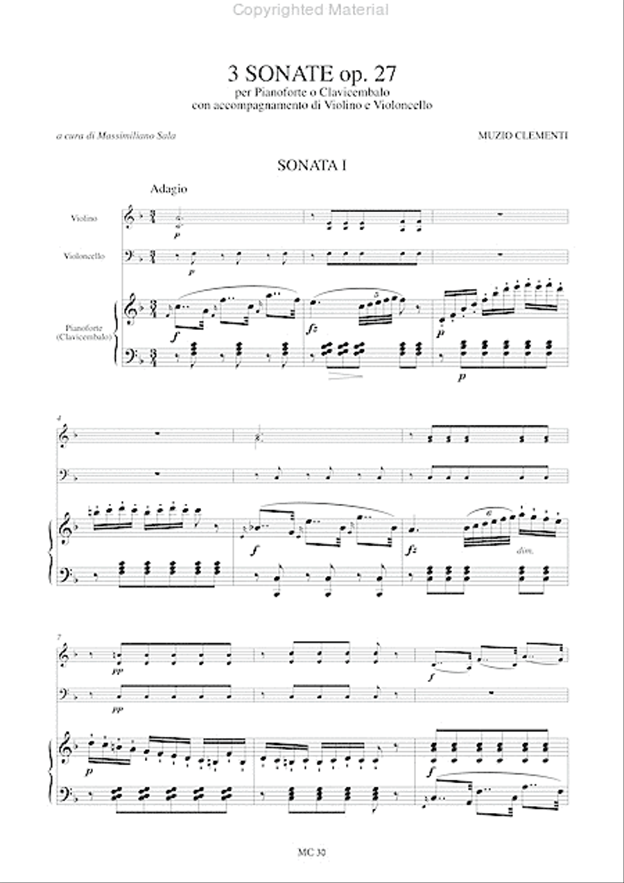 3 Sonatas Op. 27 for Piano (Harpsichord), Violin and Violoncello Piano Trio scores gallery preview page 2