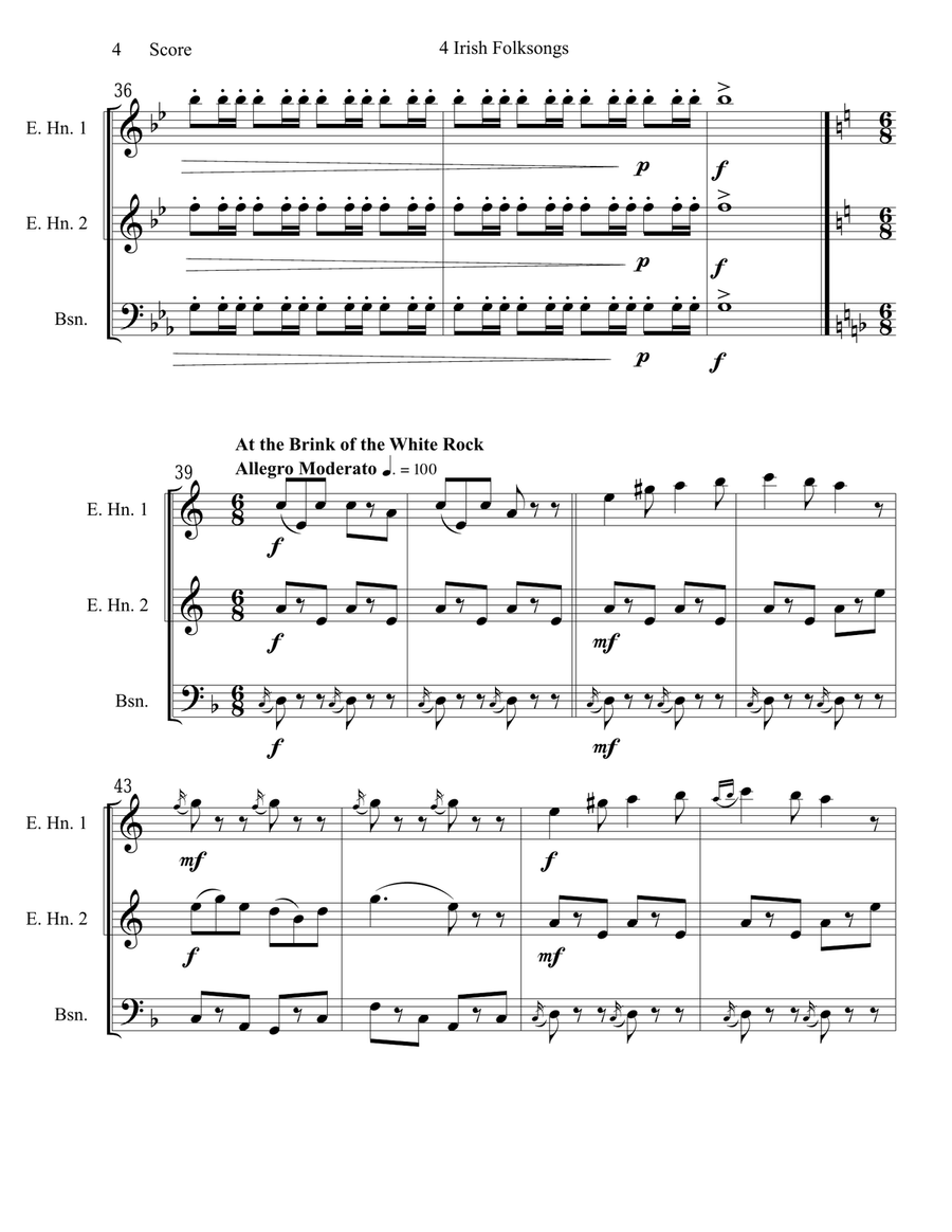 4 Irish Folksongs set for 2 English Horns and Bassoon Trio Woodwind Trio scores gallery preview page 5