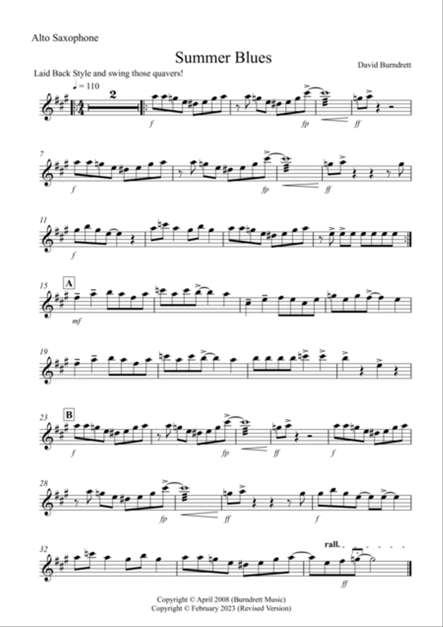 Summer Blues for Alto Saxophone and Piano Soprano Saxophone scores gallery preview page 3
