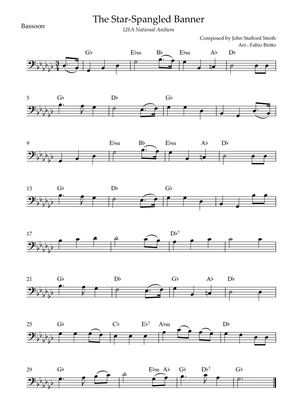 The Star Spangled Banner (USA National Anthem) for Bassoon Solo with Chords (Gb Major)