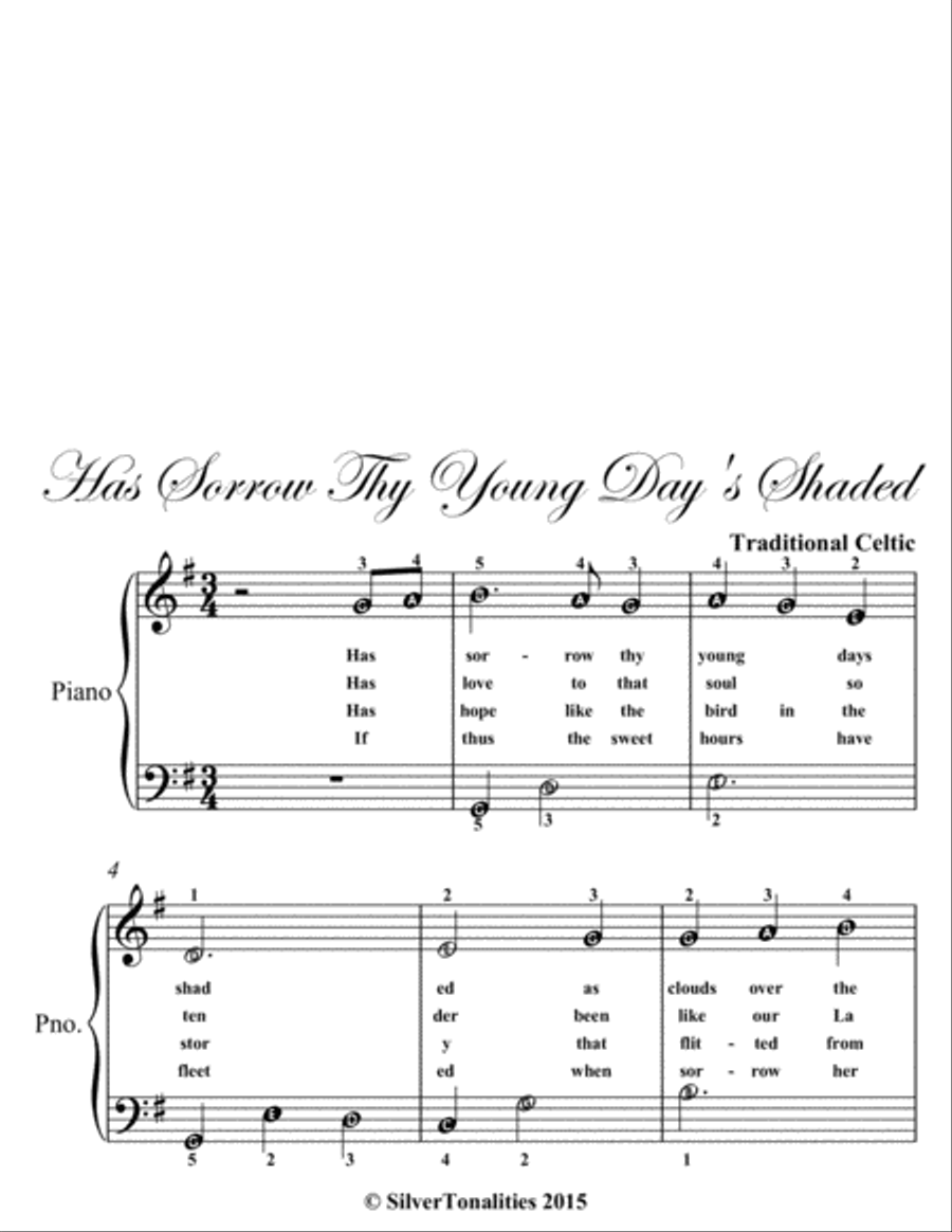 Has Sorrow Thy Young Days Shaded Easy Piano Sheet Music Easy Piano scores gallery preview page 2