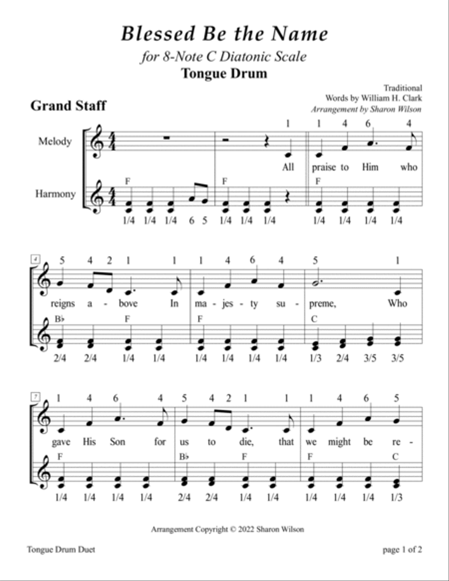 Blessed Be the Name (for 8-note C major diatonic scale Tongue Drum) Percussion scores gallery preview page 5