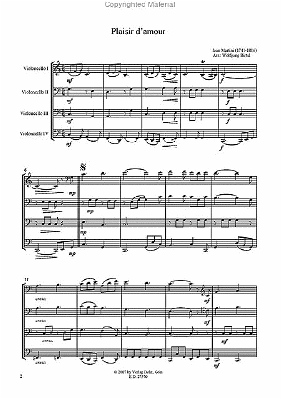 Plaisir d'amour (für vier Violoncelli) Cello scores gallery preview page 2