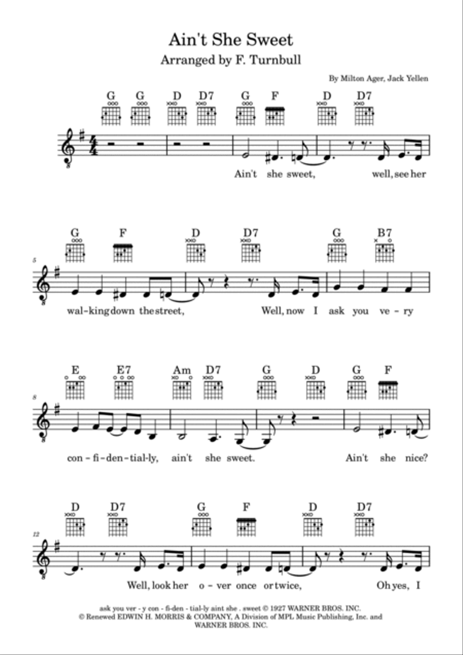 Ain't She Sweet Piano, Vocal, Guitar scores gallery preview page 2