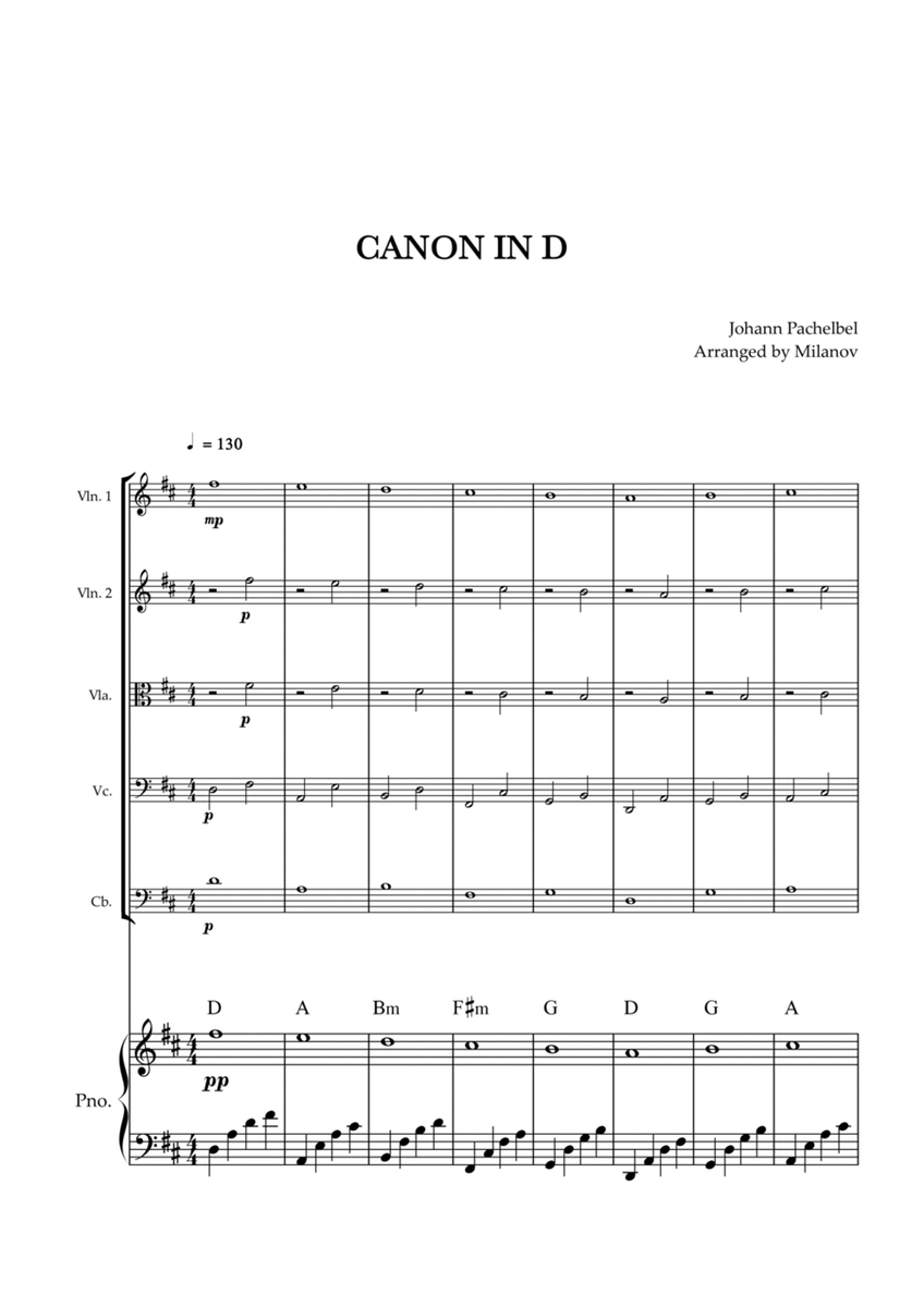 Canon in D | Pachelbel | String Quintet | Piano accompaniment image number null