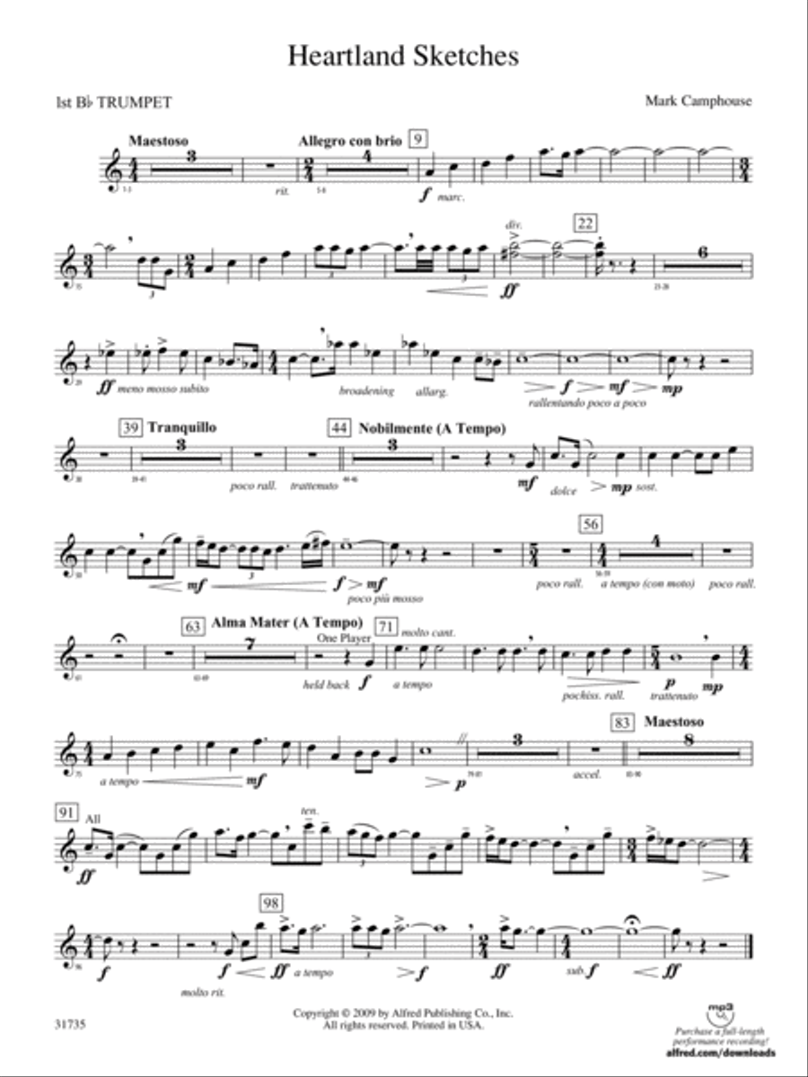 Heartland Sketches: 1st B-flat Trumpet Concert Band scores gallery preview page 1