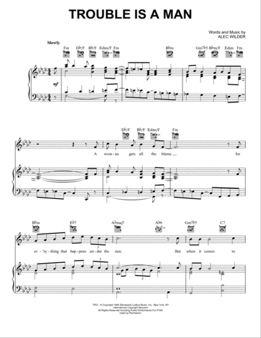 Trouble Is A Man Piano, Vocal, Guitar scores gallery preview page 1