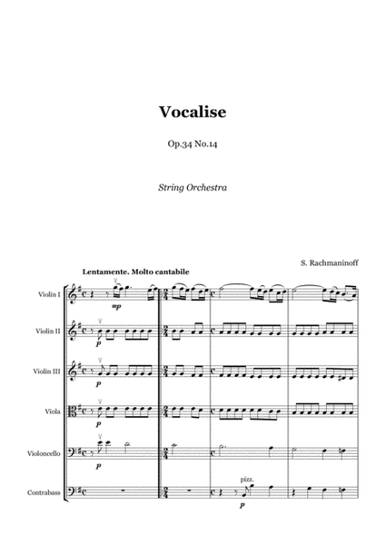 Rachmaninoff - VOCALISE - String Orchestra, score and parts image number null