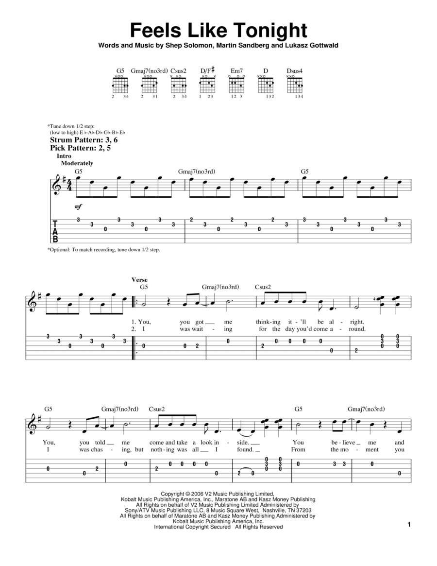 Feels Like Tonight Acoustic Guitar scores gallery preview page 1