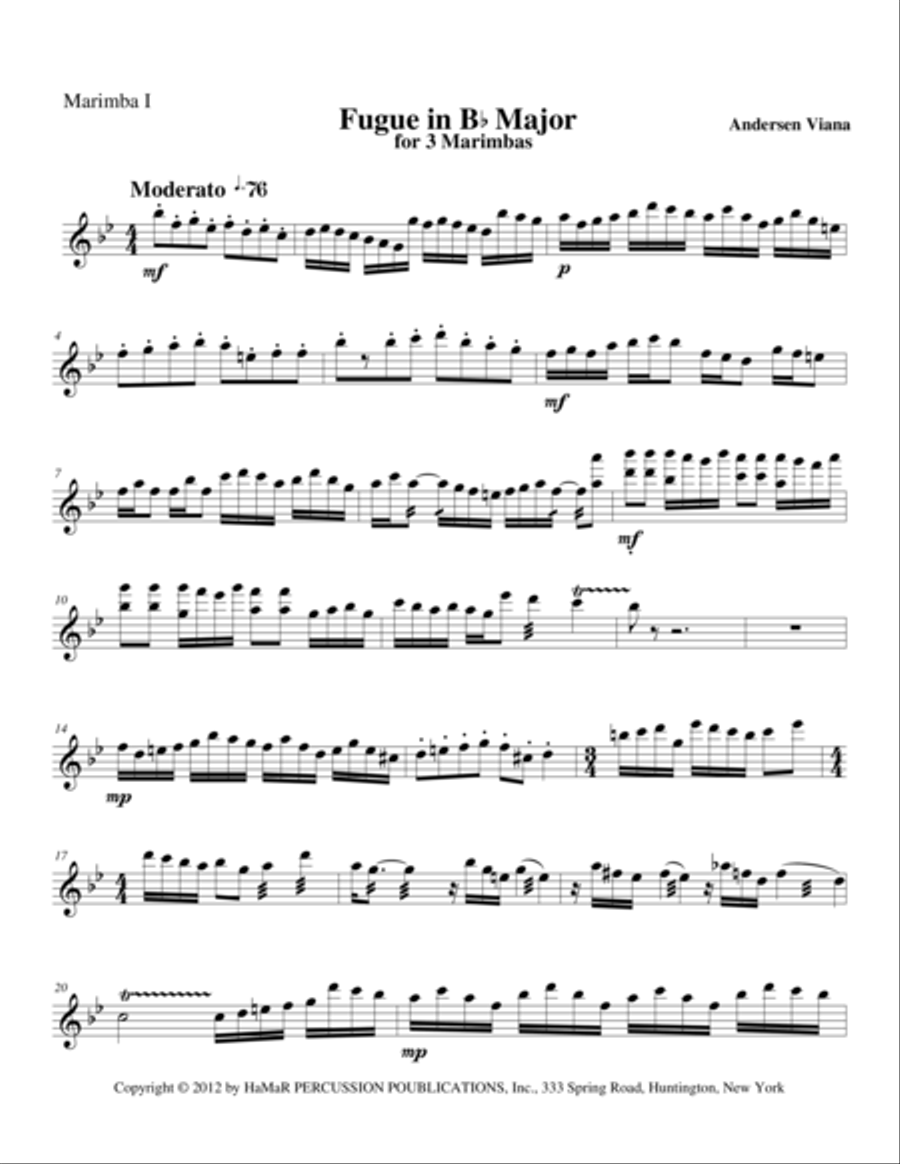 Fugue in Bb Major Marimba scores gallery preview page 1