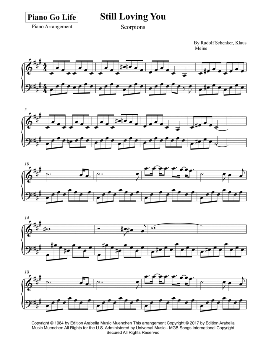Still Loving You Piano Solo scores gallery preview page 1