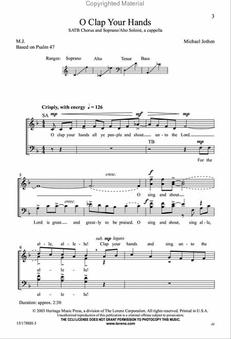 O Clap Your Hands 4-Part scores gallery preview page 2