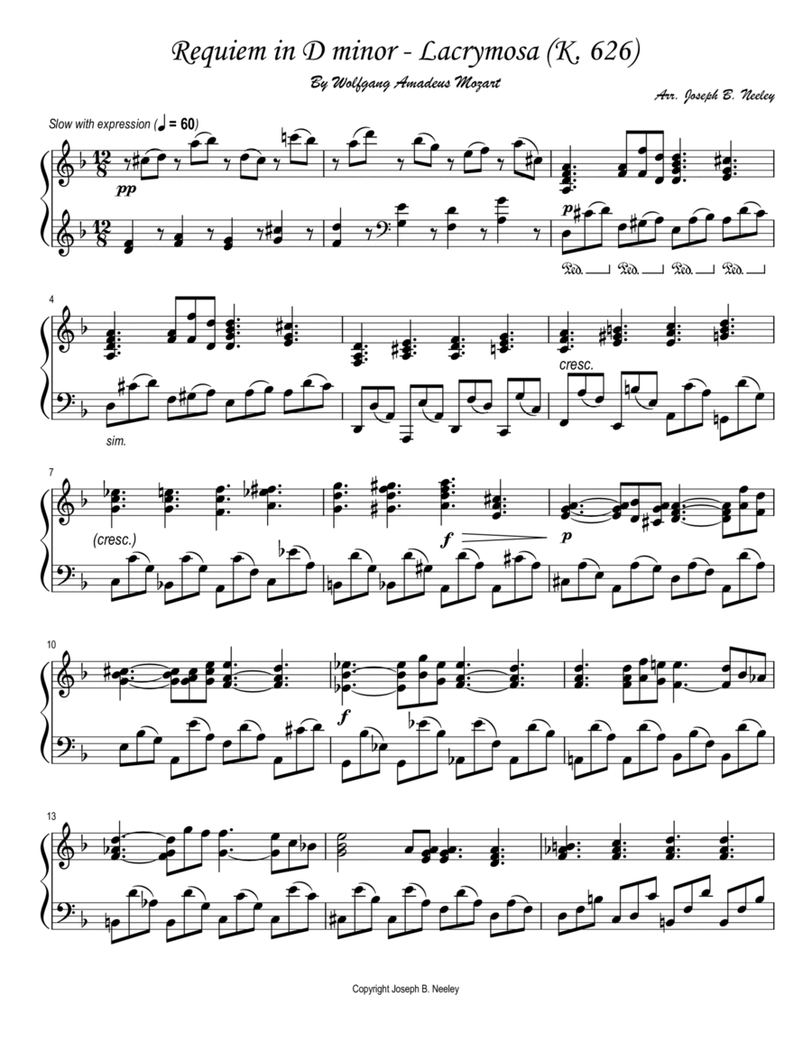 The Requiem in D minor Easy Piano scores gallery preview page 1