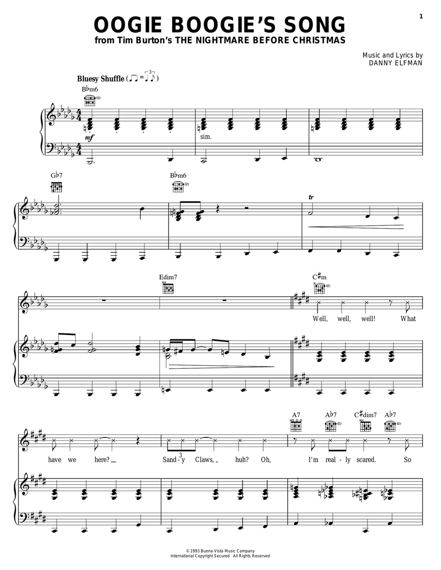 Oogie Boogie's Song (from The Nightmare Before Christmas) Piano, Vocal, Guitar scores gallery preview page 1