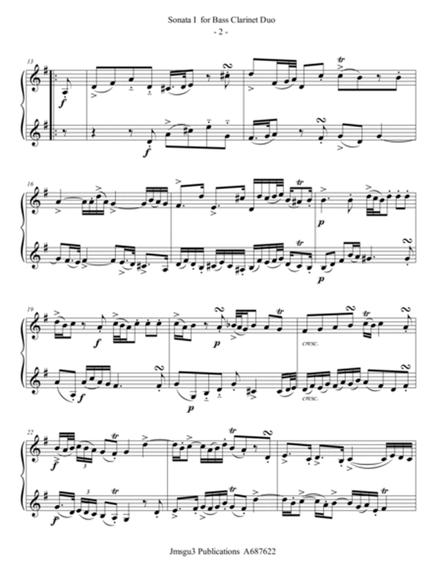 Sammartini: Sonata Op. 1 No. 1 for Bass Clarinet Duo image number null