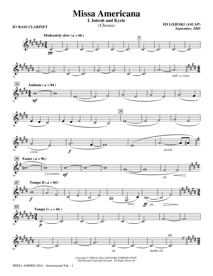 Missa Americana - Bb Bass Clarinet Choir scores gallery preview page 1