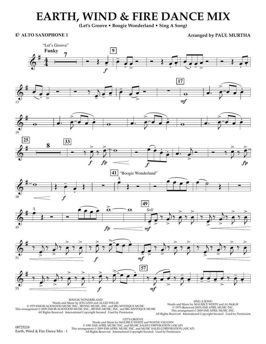 Earth, Wind & Fire Dance Mix - Eb Alto Saxophone 1 Concert Band scores gallery preview page 1