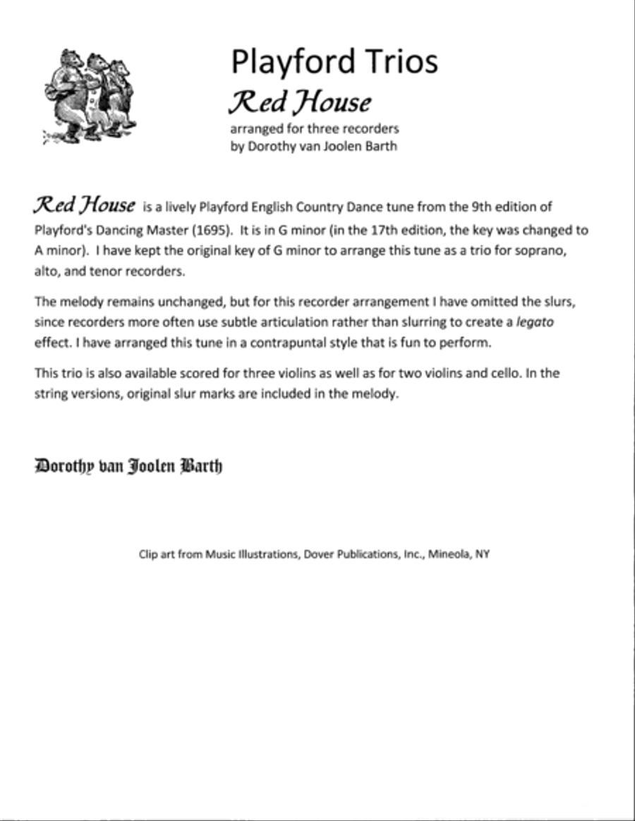 Playford Trios: Red House (3 Recorders) Recorder scores gallery preview page 1