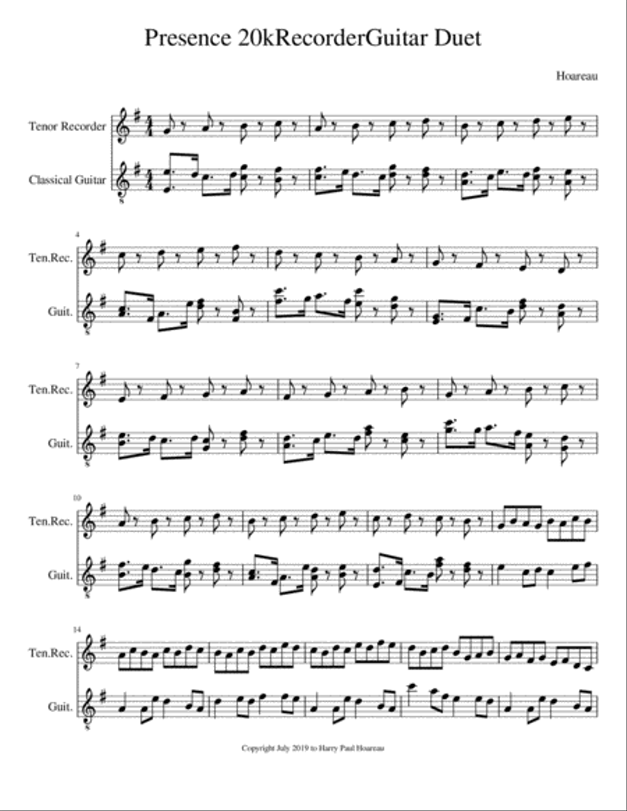 Presence 20k Recorder Guitar Duet Small Ensemble scores gallery preview page 1