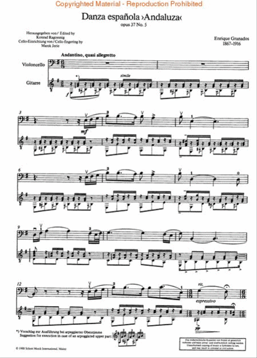 Danza Española “Andaluza,” Op. 37, No. 5 Cello scores gallery preview page 2