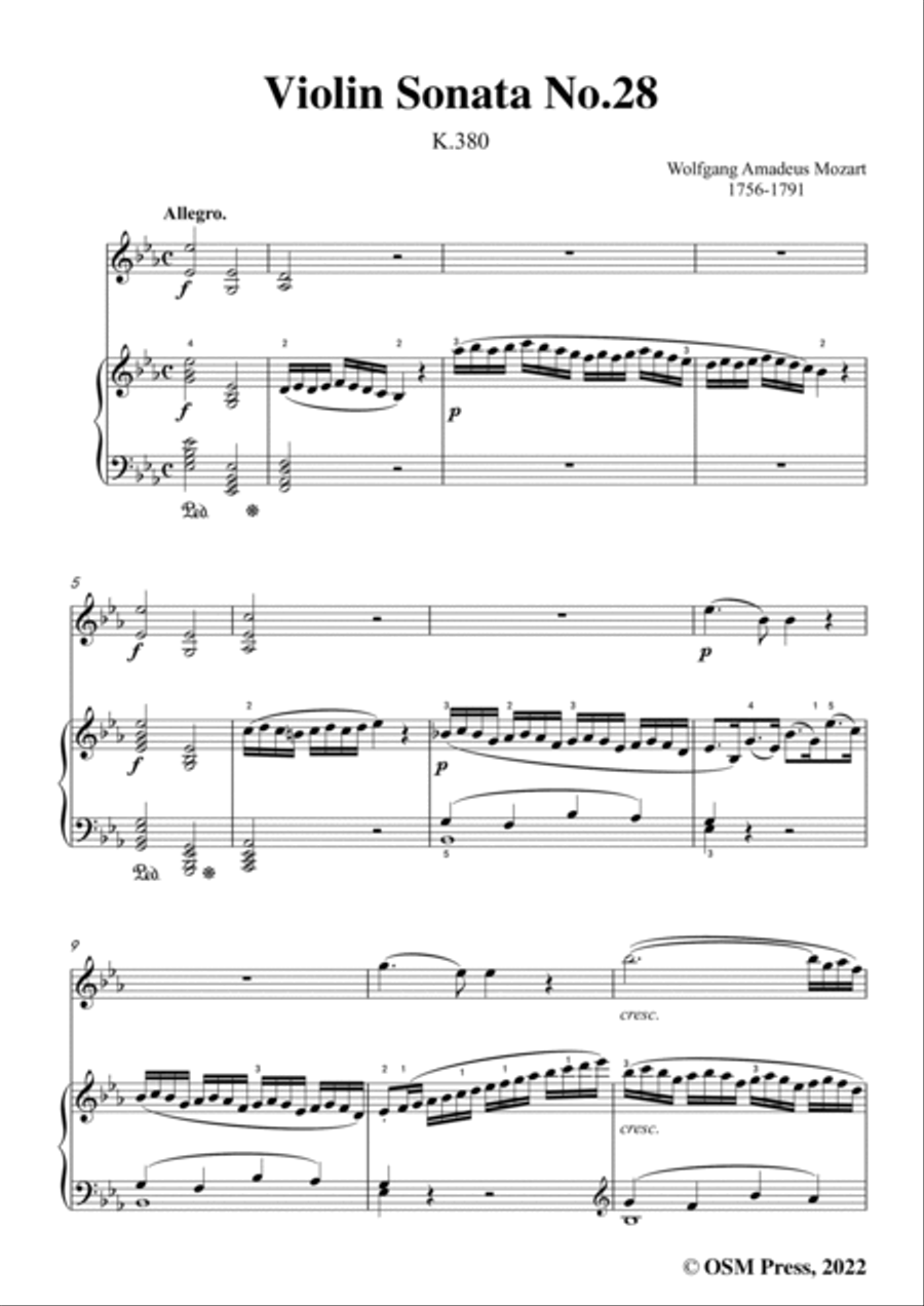 Mozart-Violin Sonata No.28,in E flat Major,K.380,for Violin&Piano Violin Solo scores gallery preview page 3