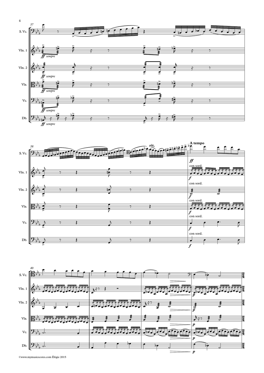 Faure Elegy or Cello and String Orchestra String Orchestra scores gallery preview page 5