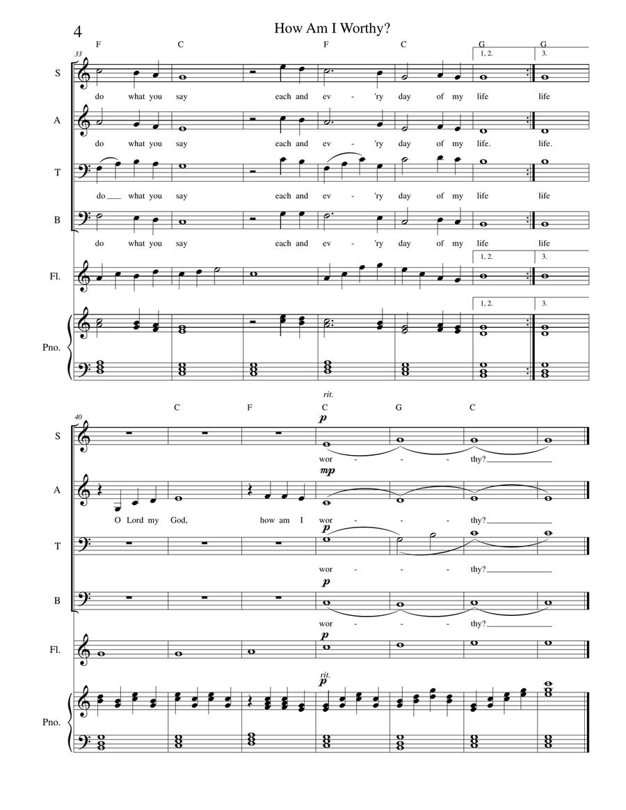 How Am I Worthy (Mary's Prayer) - SATB, optional instrument and piano 4-Part scores gallery preview page 4