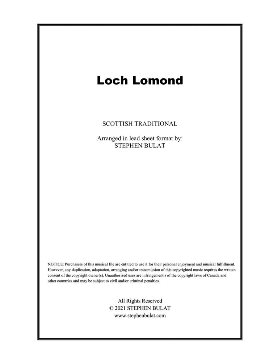 Loch Lomond (Scottish Traditional) - Lead sheet (key of D) Large Ensemble scores gallery preview page 1