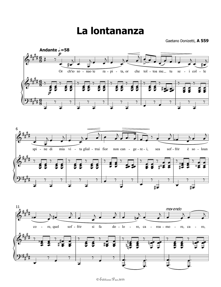 La lontananza, by Donizetti, A 559, in c sharp minor Piano, Vocal scores gallery preview page 3