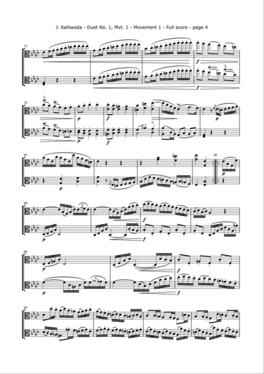 Kalliwoda, J. - Duet No. 1 Mvt. 1, (Op. 70) for Two Violas String Duet scores gallery preview page 4