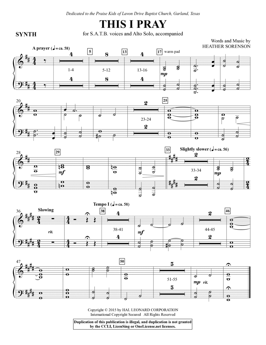 This I Pray - Synthesizer Choir scores gallery preview page 1