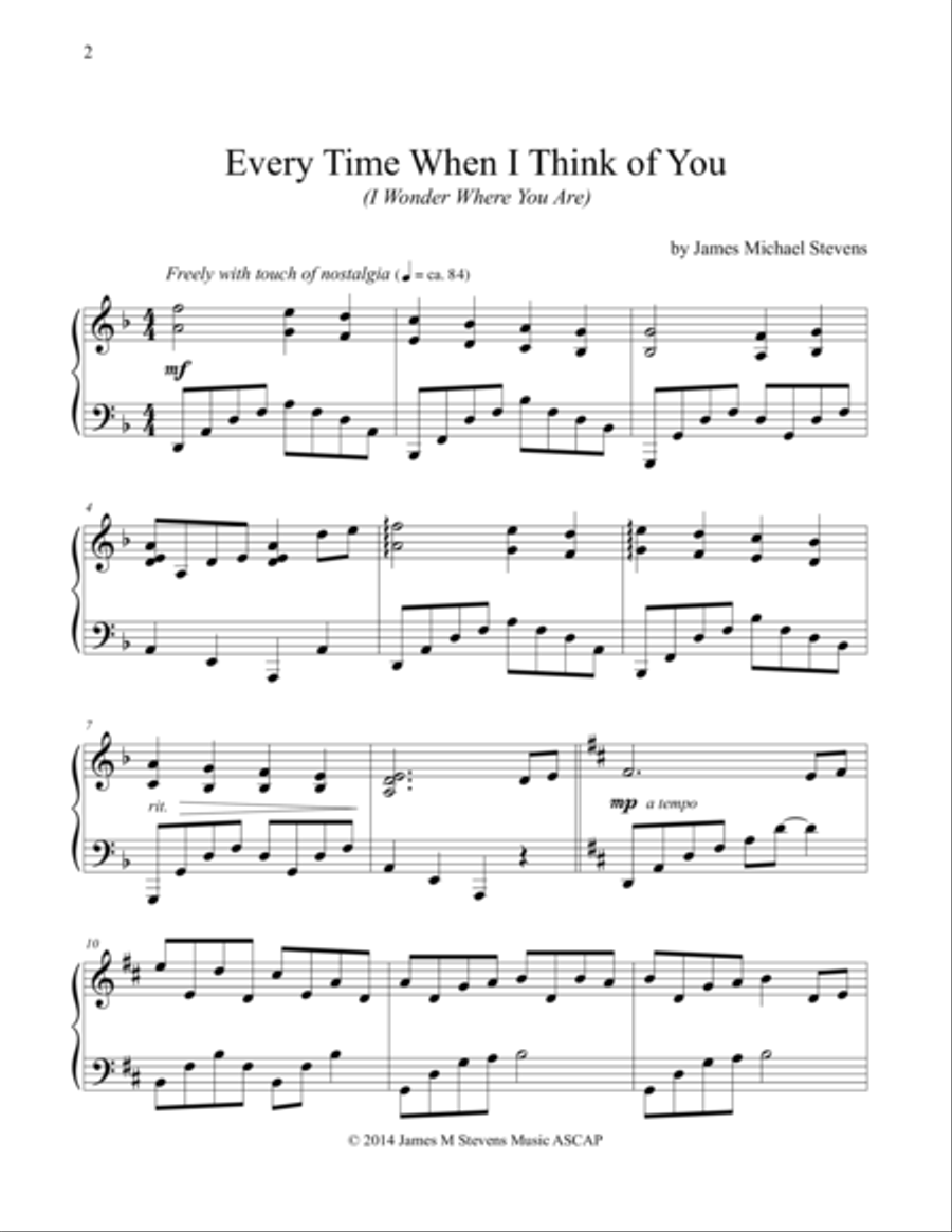 Every Time When I Think of You Piano Solo scores gallery preview page 1