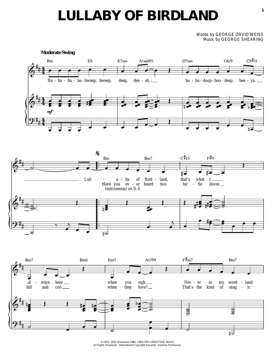 Lullaby Of Birdland Piano, Vocal scores gallery preview page 1