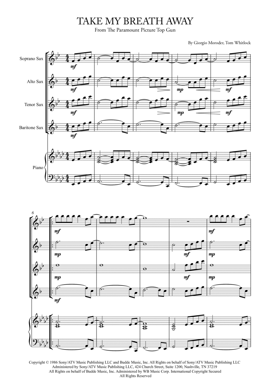 Take My Breath Away (love Theme) Tenor Saxophone scores gallery preview page 1