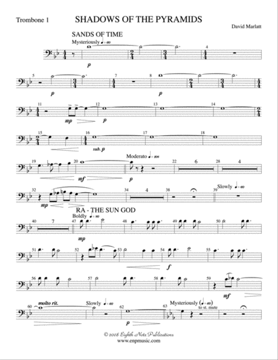 Shadows of the Pyramids: 1st Trombone Concert Band scores gallery preview page 1